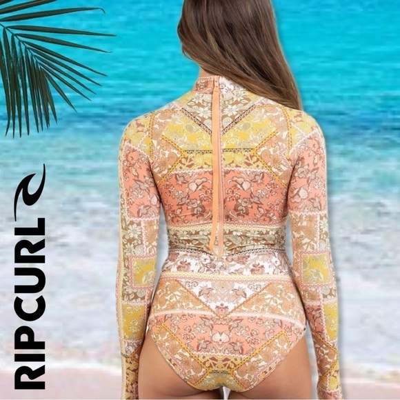 RIP Curl Wanderer Long Sleeve Rash guard Surf suit Coral Boho L and XL - Picture 2 of 11